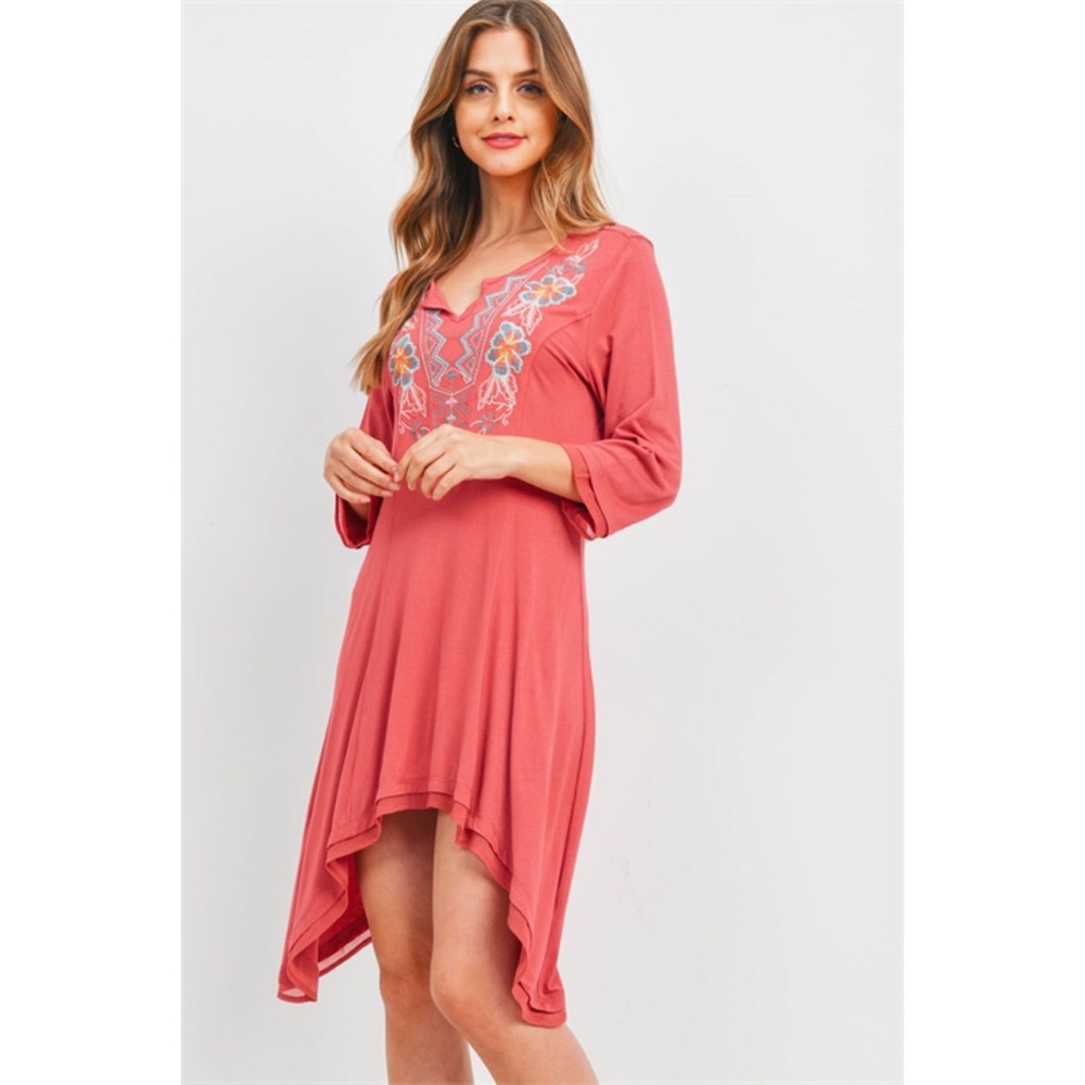 Embroidered Asymmetrical Hem Dress